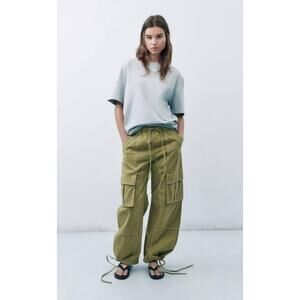 Zara Green Long Cargos Trousers Size 2